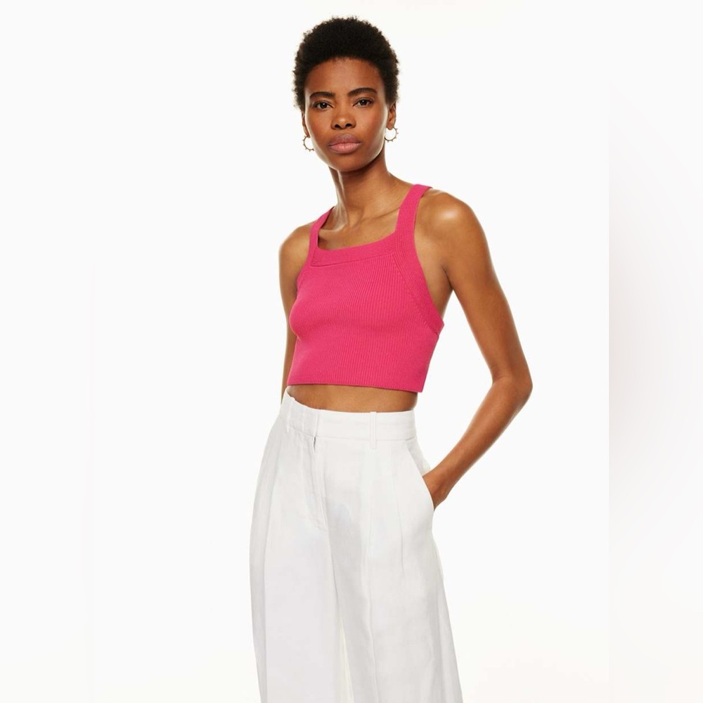 Wilfred Aritzia Cayenne Top Cropped tie-back knit top Fuchsia Pink XXS Summer